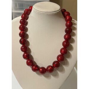 Red Color Fashion Jewelry Plastic Beaded Necklace 8.5 Inches Long (READ)